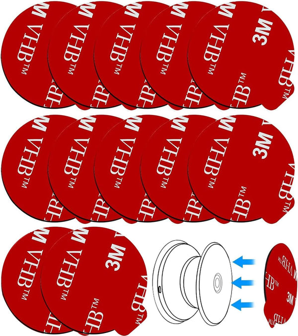12 Pack 3M Sticky Adhesive Replacement Pads for Socket Mount Base VHB Sticker for Collapsible Grip & Stand