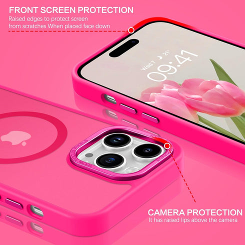 BENTOBEN iPhone 13 Pro Case - Hot Pink Translucent Matte, Slim Shockproof, Compatible with MagSafe, 6.1" Protective