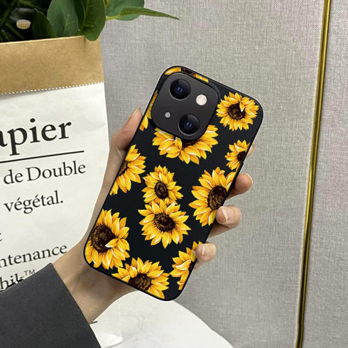 Case for iPhone 13 Mini, Sunflower Floral Pattern, Shockproof Soft Silicone Slim Cute Yellow Flower Case