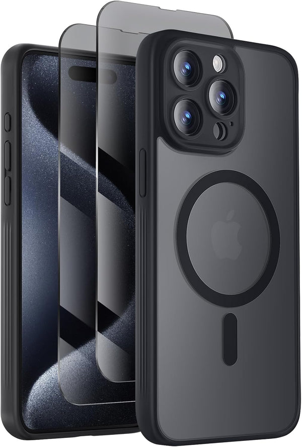 MagSafe iPhone 15 Pro Case with Privacy Screen Protectors X2, 15FT Military Drop Protection, Shockproof 6.1"