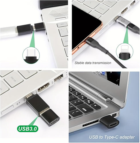 New USB to Type C Adapter, 4 Pack: Type C Female to Micro Male, Lightning Female to Type C Male, USB Male