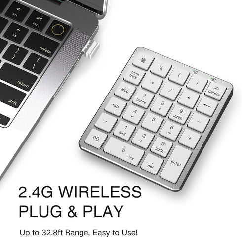 PINKCAT Wireless Number Pad, 28 Keys Numeric Keypad with 2.4G Mini USB Receiver for Laptop, PC, Notebook, Desktop,
