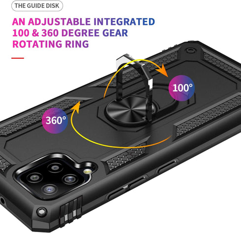 Galaxy A42 5G Case with Screen Protector, Black Military Grade 16ft Drop Tested Cover with Magnetic Kickstand