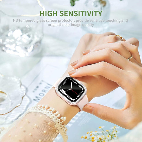 2 in 1 Waterproof Bling Case for Apple Watch 40mm, Screen Protector for SE Series 6/5/4, Glitter Diamond Bumper Cover