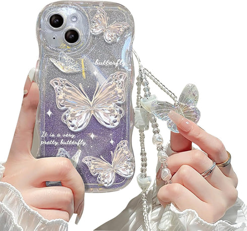 Compatible Purple with Bracelets iPhone 11 Case for Women/Girls, Cute Butterfly Glitter Bling Anti-Scratch