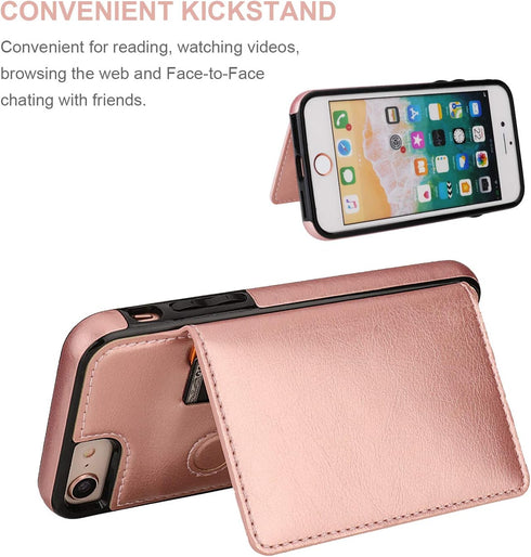 KIHUWEY Wallet Case for iPhone SE, iPhone 7/8, Premium Leather, Shockproof Cover, Rose Gold
