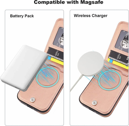 KIHUWEY 15 6.1 Inch for iPhone Case Wallet Compatible with MagSafe Wireless Charging, Credit Card Holder, RFID Flip