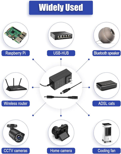 Gilivier 9V 2A 100-240V 9 2000mA 1500mA 1000mA 800mA 500mA 18W 5.5x2.5mm/2.1mm DC Power Supply AC Adapter with Polarity