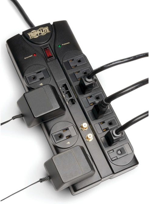 Tripp Lite 12 Outlet Surge Protector Power Strip, 8ft Cord, Black, RJ11, RJ45, & $250,000 Insurance