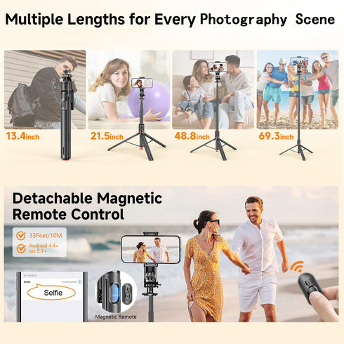 PEUJTEO 69-inch 3,pocket4,Phone Selfie Stick Tripod with Remote Control,Lightweight,Aluminum Alloy, Tripod