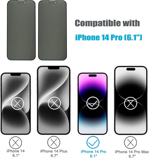 iPhone 14 Pro 6.1" Matte Privacy Screen Protector 2 Pack, Anti-Glare, Scratch Resistant, Smooth Touch, Full Coverage.