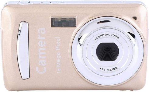 Mini Video Camera with 2.4 Inch LCD Screen, 1600W Full HD Compact Camera, 4X Digital Zoom, Golden