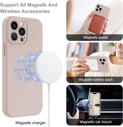 MCFANCE Silicone Magnetic Case for iPhone 13 Pro Max, Compatible with MagSafe, Full Camera & Shock Protection - Pink
