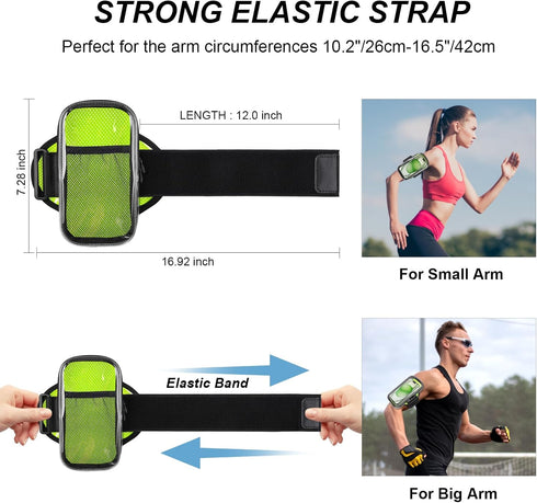 Clear Sports Armband Case for iPhone 15 14 13 Pro Max 12 11 Plus X XS Samsung up to 6.9'', Universal Holder with Key