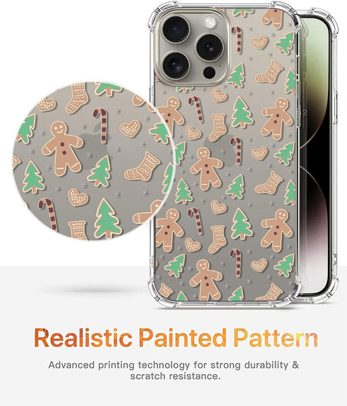 Gingerbread Man Pattern Clear Phone Case for iPhone 15 Pro Max, Slim Shockproof Soft TPU Cover for Boys & Girls 6.7"