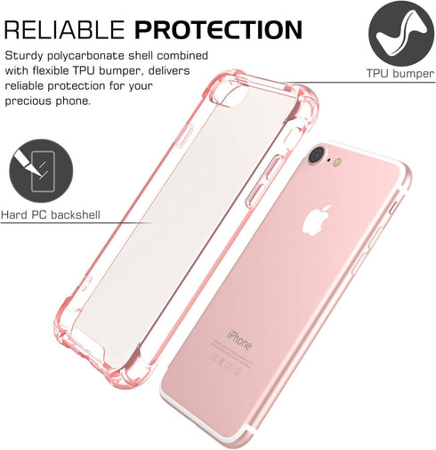 ORIbox Shockproof Case for iPhone SE 2022/2020, Compatible with iPhone 8/7, with 4 Corners Protection (Pink)