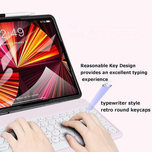 Wireless Bluetooth Keyboard and Mouse Combo, Pink Portable Small Slim Typewriter Compact Ergonomic Travel Wireless