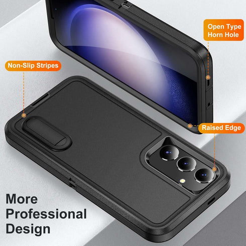 Galaxy S24 Plus Case with Kickstand, 3-Layer Military Grade Shockproof Protective Cover for Samsung Galaxy S24+ (Black)