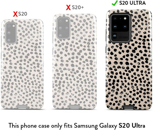 BURGA Phone Case for Samsung Galaxy S20 Ultra, Hybrid Hard Shell + Silicone, Black Polka Dots Pattern
