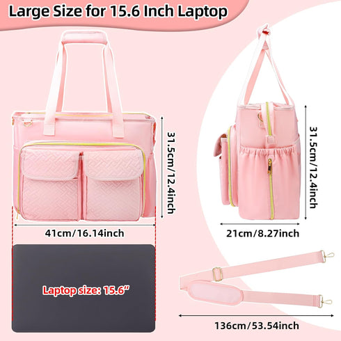 Teacher Tote Bag with 15.6 Inch Laptop Compartment, Soft Nylon Utility Bag with Multiple Pockets for Office Supplies