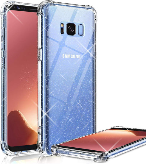 KIOMY Clear Case for Samsung Galaxy S8, Shockproof Bumper Protective Back Cover with Airbags Corners, Glitter.
