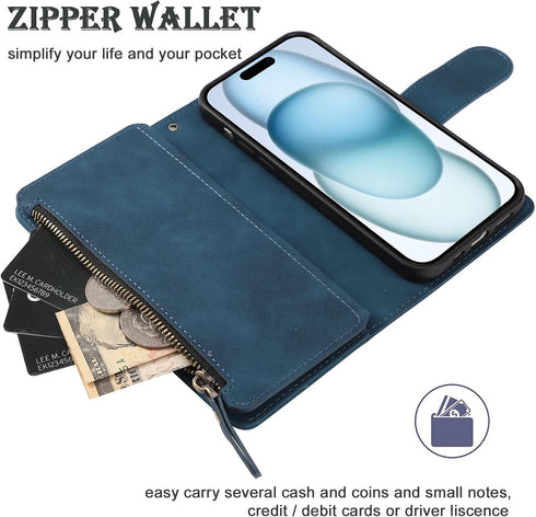 RANYOK Wallet Case for iPhone 15 (6.1 inch), RFID Blocking Credit Card Holder, Premium PU Leather Flip Folio Case