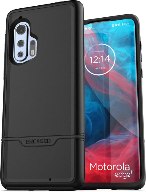 ENCASED Heavy Duty Motorola Edge Plus Case (2020 ONLY), Military Grade Full Body Rugged Cover - Black