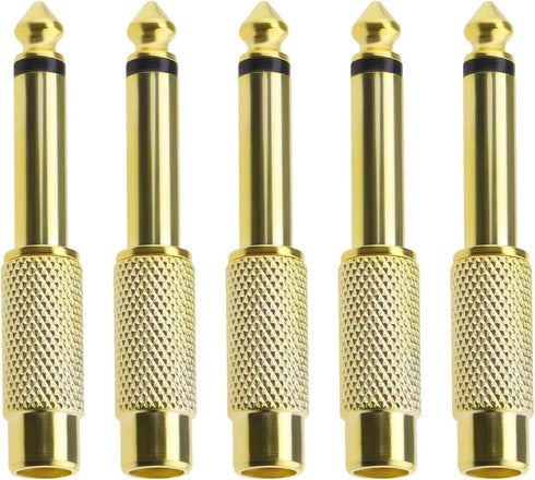 The Lord of the Tools 5PCS RCA to 1/4 Inch Adapter, Gold Plated RCA Female to 6.35mm Mono Male Plug
