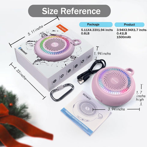 Bluetooth Shower Speaker Waterproof, Small Portable Wireless Speaker with Clip, Powerful Bass, Colorful Lights, TWS