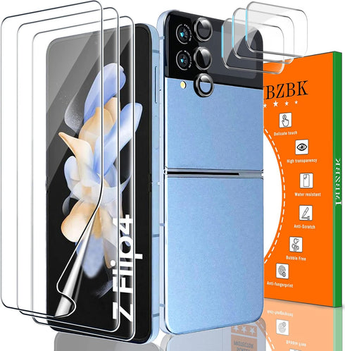 IMBZBK 9-in-1 Screen Protector for Samsung Galaxy Z Flip 4 5G: 3 Flexible Films, 3 Tempered Glass, 3 Camera Protectors.