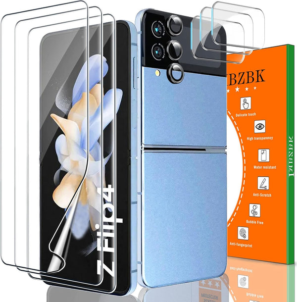 IMBZBK 9-in-1 Screen Protector for Samsung Galaxy Z Flip 4 5G: 3 Flexible Films, 3 Tempered Glass, 3 Camera Protectors.