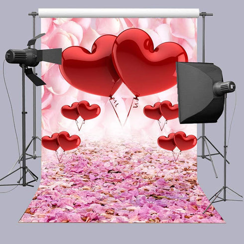 Valentine's Day Love Heart Photography Backdrops, 5x7ft Pink Rose Flowers Wedding Photo Background