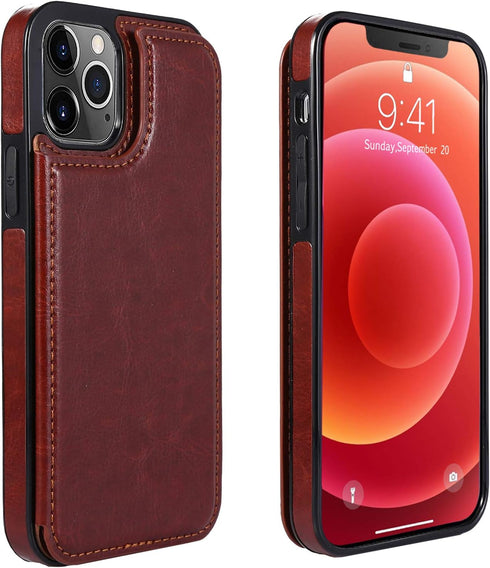 Wallet Case for iPhone 12 Pro/12, Slim Protective Case with Card Holder, Premium PU Leather with Screen Protector