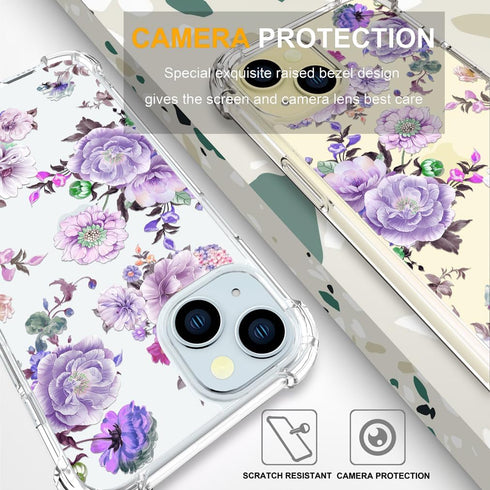 ENDIY 15 Compatible for iPhone Cases with Design, Cute Transparent Phone Case for Women Girls Girly with Heavy Duty