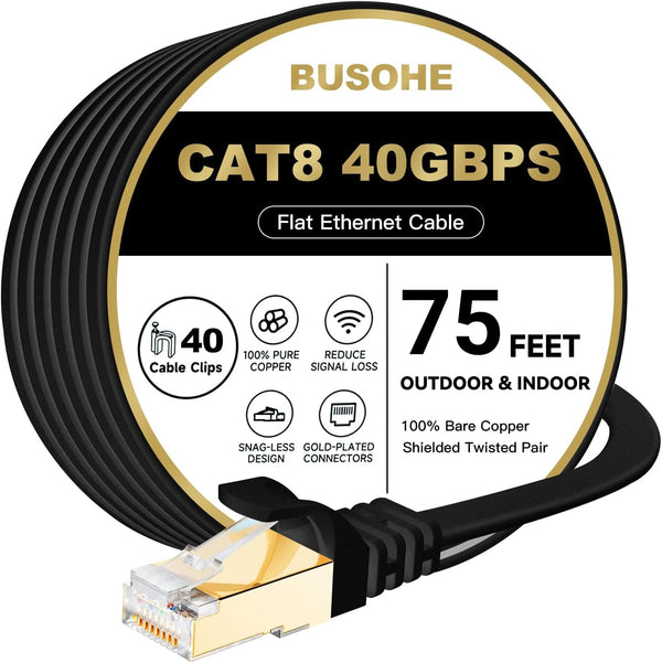 BUSOHE Cat 8 Ethernet Cable 75 FT, 40Gbps 2000MHz Cat8 High Speed