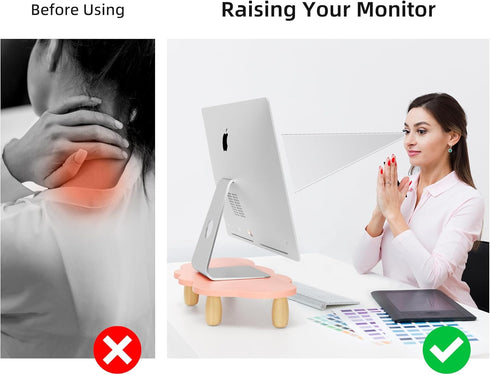 16.5IN AFOOYO Monitor Stand Riser,Cloud Shape Wood Computer Monitor Stand, Monitor Stand Riser, Multi-Purpose Desktop