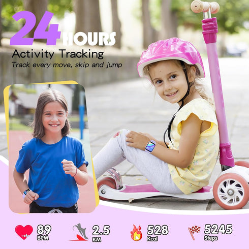 Kids Smart Watch for Boys Girls, 1.5" DIY Dial, Fitness Tracker, 19 Sport Modes, IP68 Waterproof (Purple)
