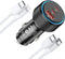 USB C Car Charger, 3-Port 66W Dual USB-C & USB-A Adapter with Fast Charging for iPhone 15/14/13, Samsung & More