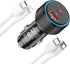 USB C Car Charger, 3-Port 66W Dual USB-C & USB-A Adapter with Fast Charging for iPhone 15/14/13, Samsung & More