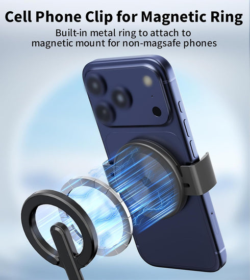 TONEOF (Black,1 Pack) Phone Clamp for Magnet with Metal Ring,Phone Mount Adapter for Magsafe Car Phone Holder,Quick
