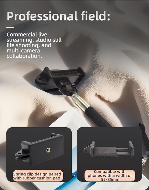 FANBODTA 55-85mm 360 All Phone Holder No Tools Needed! Spring Clamp Fits Phones, Sturdy E-Base for Car Rides, Zoom
