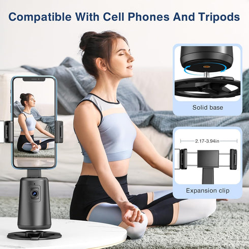 jiangler 360 Auto Face Tracking Tripod Rotating Cell Phone Photo and Video Kits Stand, No App, Camera Stand with Remote