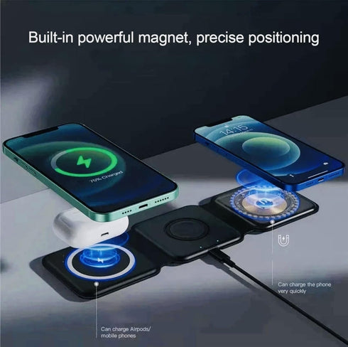 Magnetic Wireless Charging Station 3-in-1, Foldable, Magnetic Fast Charger for iPhone 15/14/13/12 Pro Max, Smart Watch