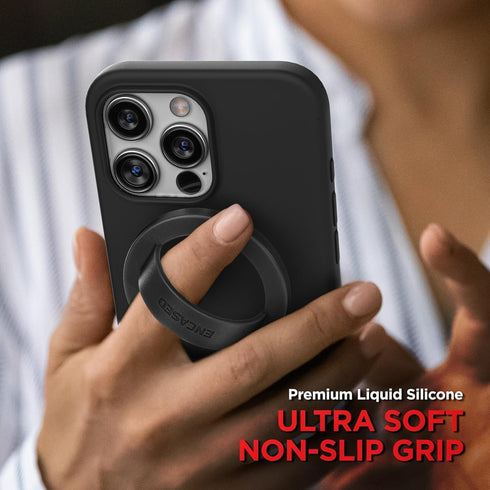 ENCASED Thin Black Silicone Magnetic Phone Grip Holder - Compatible with MagSafe