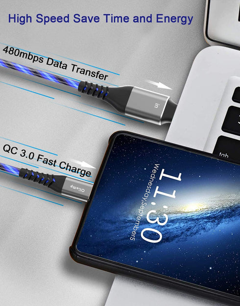 USB C to USB C Fast Charging Cable 6ft 60W 3A Charger with Led Light up Compatible with Samsung Galaxy S23/S22