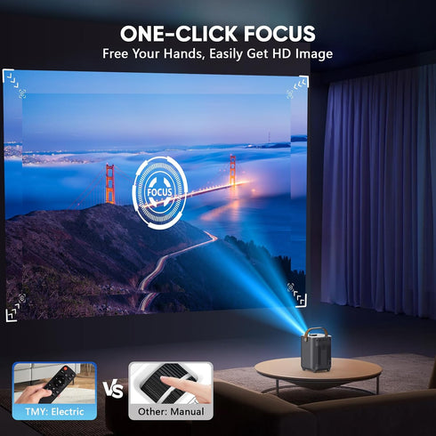 TMY 1080P Electric Focus & Auto Keystone Portable Projector with WiFi and Bluetooth, Projector with Zoom, Movie