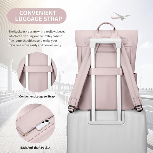 Women’s Waterproof Laptop Backpack for 15.6 Inch Notebook, Travel Commute College (Dusty Pink)