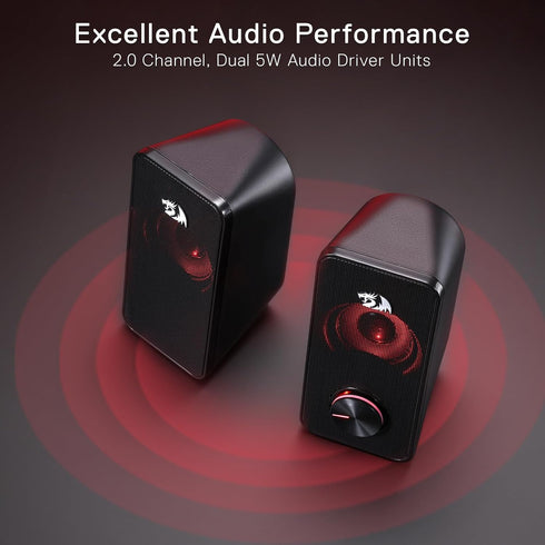 Redragon GS500 STENTOR PC Gaming Speaker, 2.0 Channel Stereo Desktop Speaker with Red Backlight, USB Powered