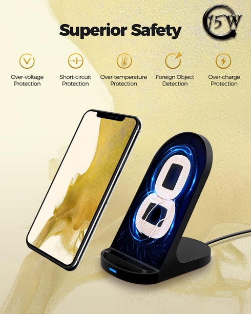 YW YUWISS 15W Fast Wireless Charger Stand, Compatible with Apple iPhone 14 13 12/12 Pro Max/11 Pro/11 Pro Max