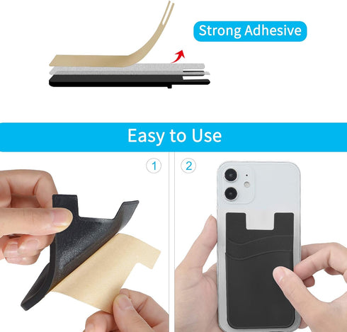 SS Phone Wallet Stick On - 2 Pocket Sleeve Adhesive Card Holder for iPhone, Samsung, Most Smartphones - 6 Pack